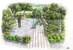2. Hand drawn impression of the gardens counselling glade by artist Graham Andrews