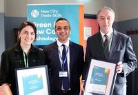 Jamie Stevenson with Hazel Mealy and Dan White with their awards